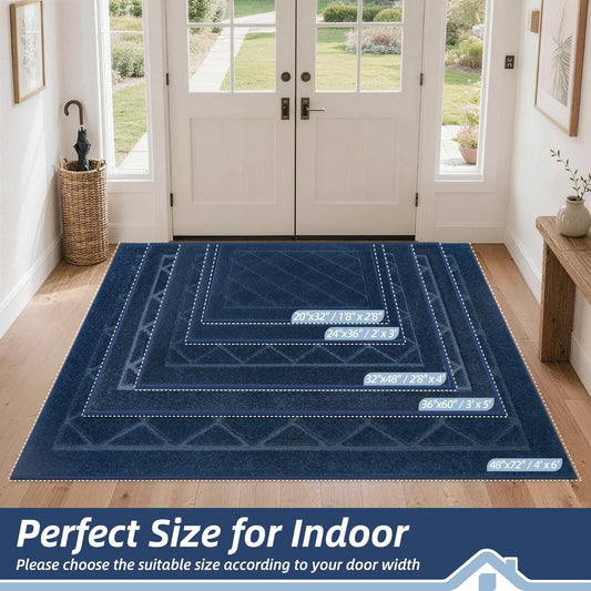 BEQHAUSE Dirt Trapper Door Mat 24" x 36", Doormat Non-Slip, Navy Blue
