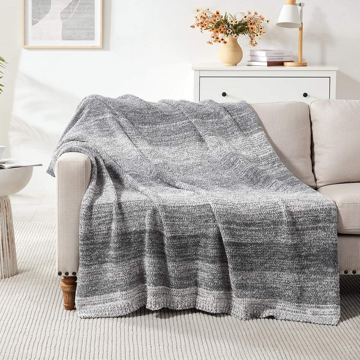 Checkered Throw Blanket for Couch, Soft Cozy Warm Knitted Blankets