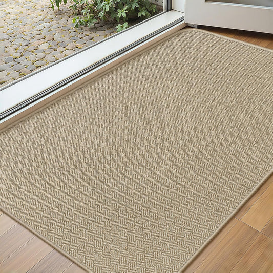 Ultra Thin Door Mat Indoor Entrance 17"x29", Welcome Mat, Khaki