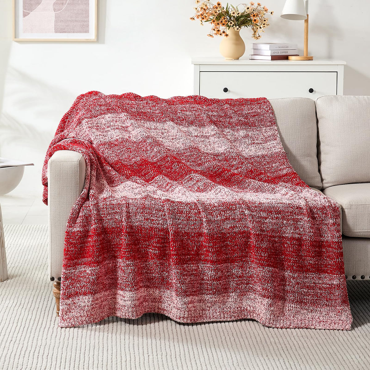 Checkered Throw Blanket for Couch, Soft Cozy Warm Knitted Blankets
