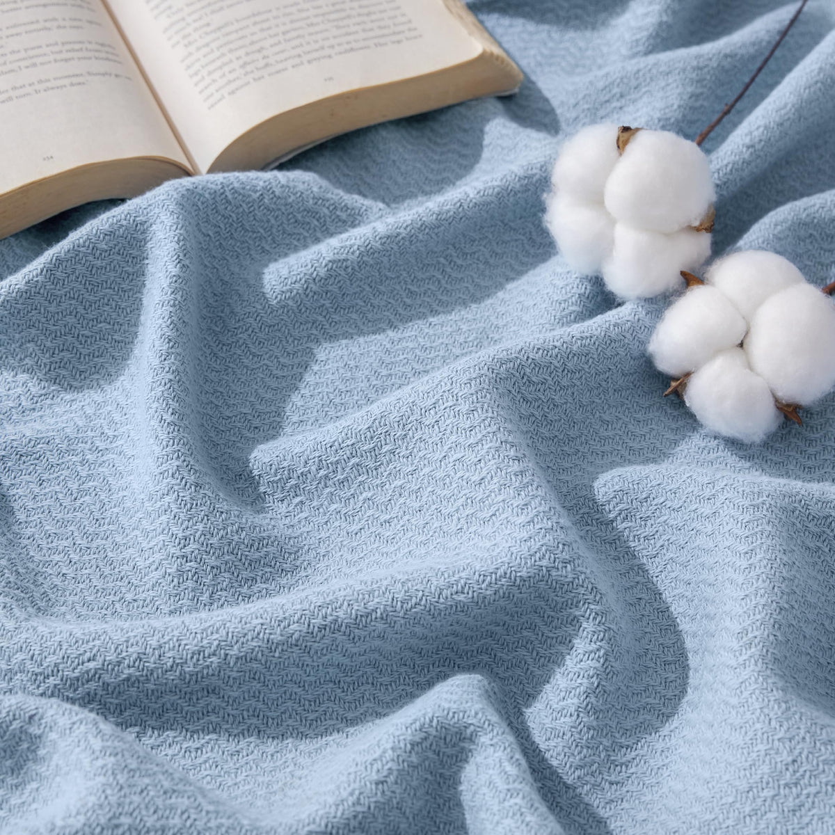 Bedsure 100% Cotton Blanket, Herringbone Weave, Throw XL, Linen Beige