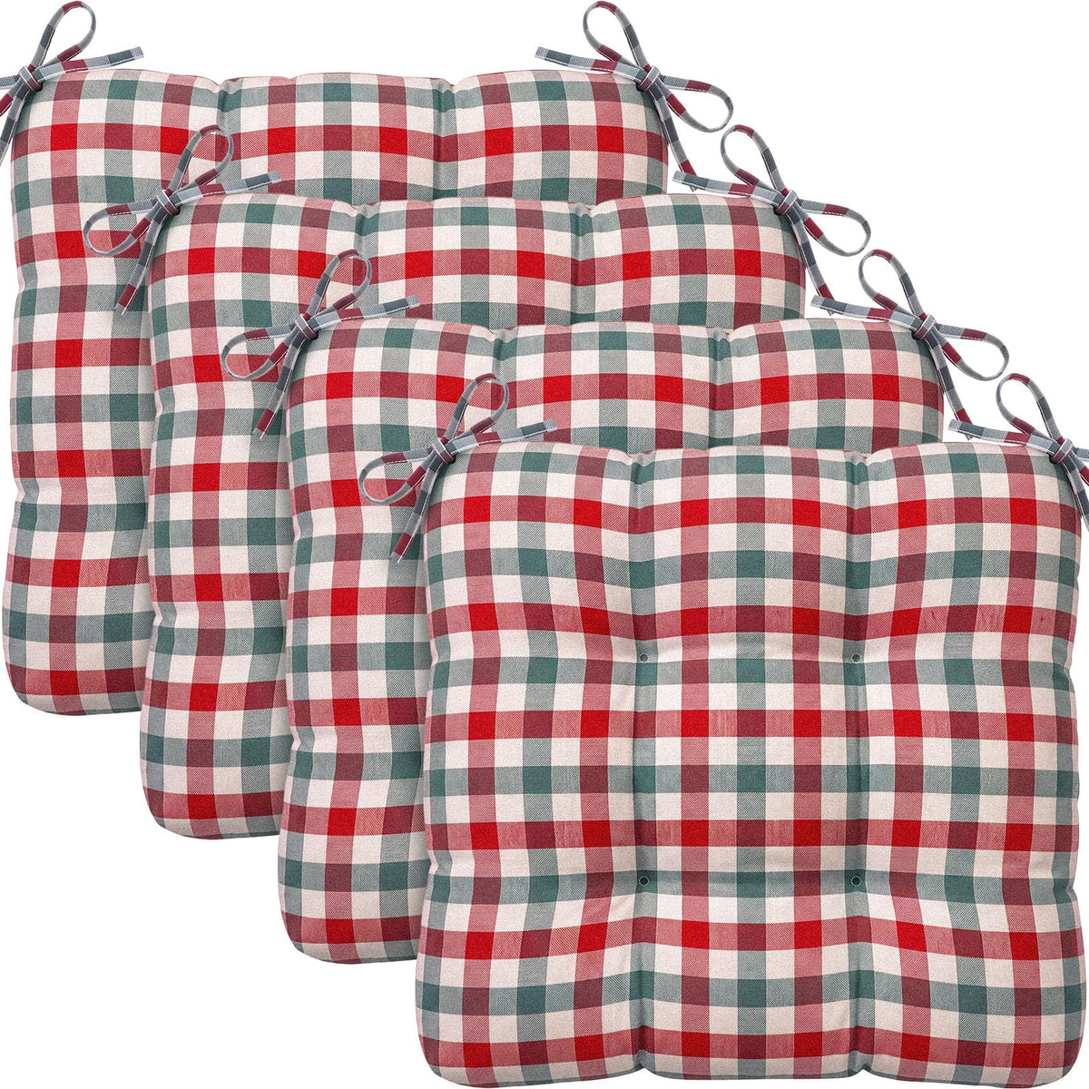 Geetery 4 Pack Chair Cushions, 16" x 15",Black and White,Plaid