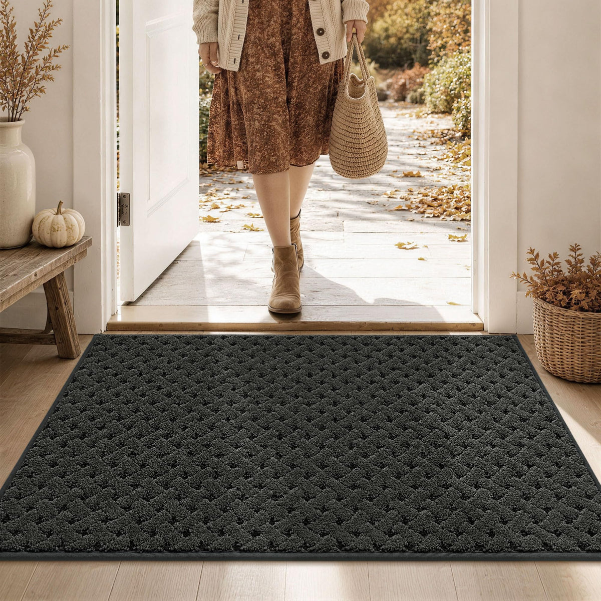 BEQHAUSE Dirt Trapper Door Mat Non-Slip Entryway Rugs, 24" x 36", Beige