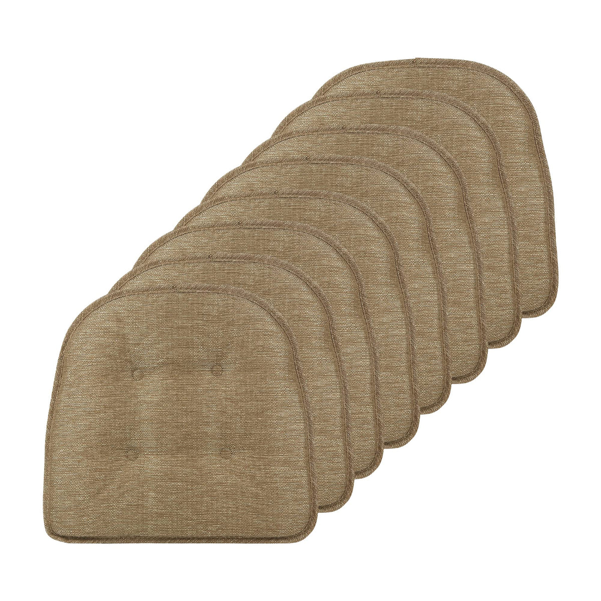 Klear Vu Omega Non-Slip Chair Cushions, Assembled in USA, U-Shaped Skid-Proof Seat Pads for Dining Room, Kitchen, Office, 15"x16" 4 Pack Slub Natural 4 Count
