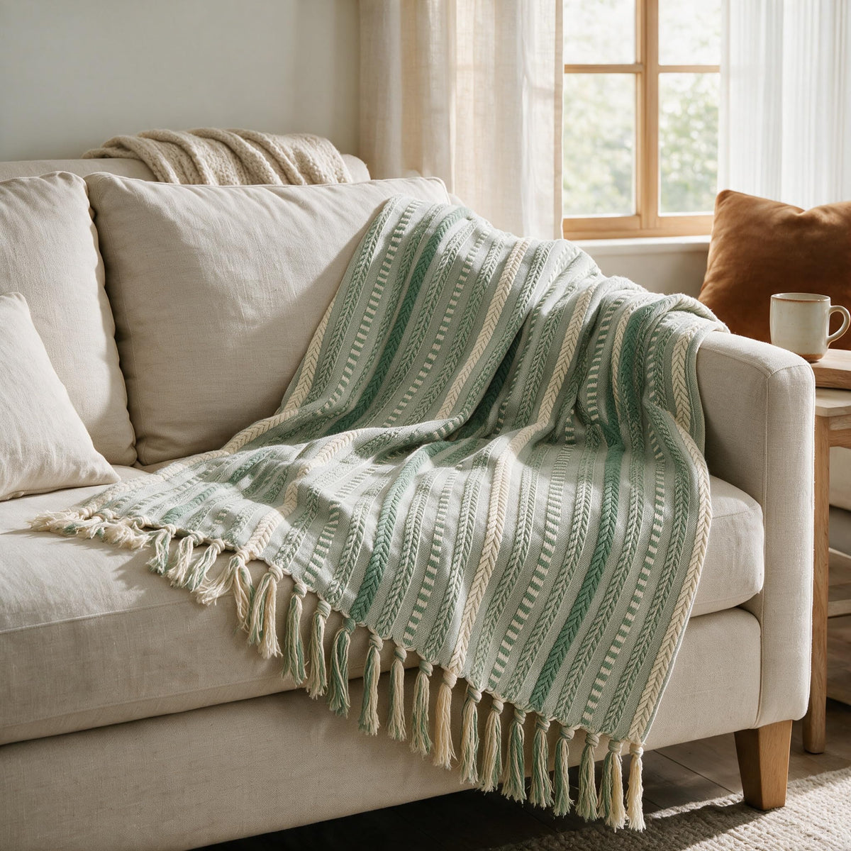 Horaldaily Braided Striped Decorative Throw Blanket, Grey Soft Cozy Blanket with Tassels for Couch Sofa Chair Bed Home Decor, Ideal Gifts for Daily Holiday Use 50x60