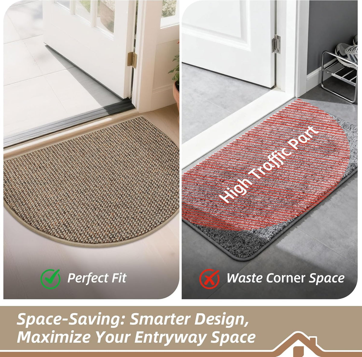 BEQHAUSE Dirt Trapper Door Mat 17" x 30" Half Circle Non Slip Rugs, Taupe