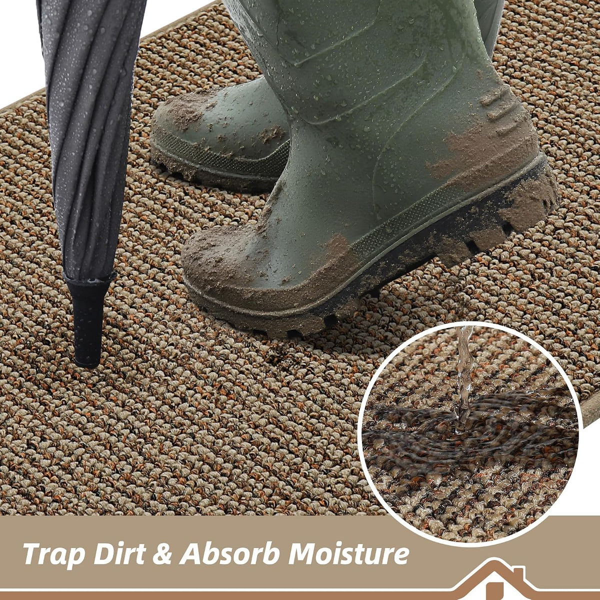 BEQHAUSE Dirt Trapper Door Mat 24" x 36", Non-Slip Washable Doormats, Beige