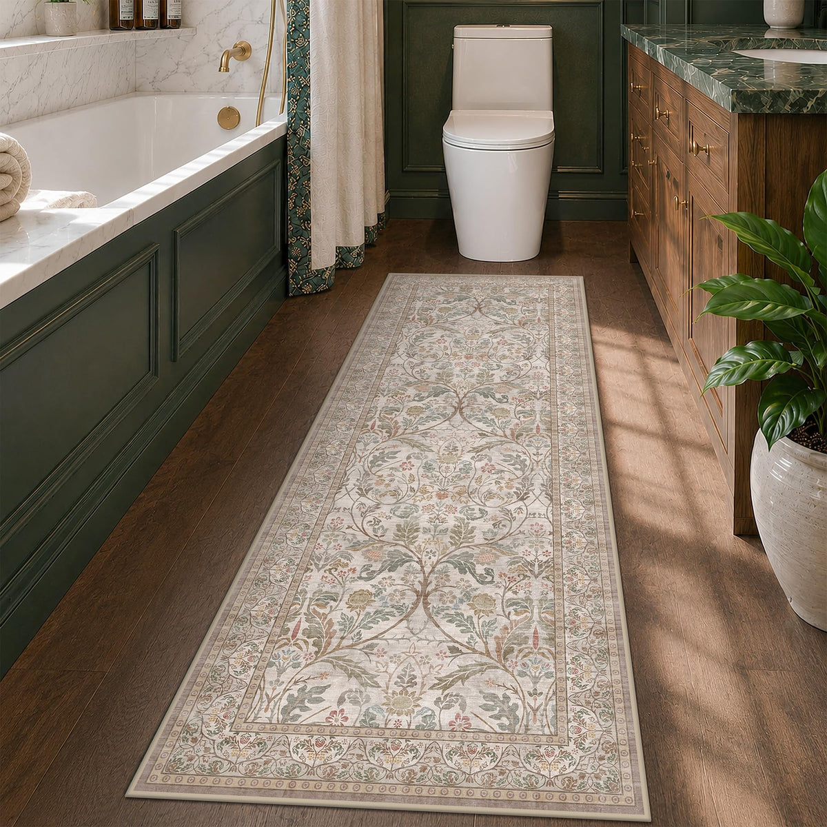 Dark Brown 2x3 Washable Entry Rug, Throw Small Rugs for Entryway Kitchen Bathroom Indoor Door Mat, Farmhouse Floral & Botanical Door Mats, Low Pile Soft Stain Resistant Carpet