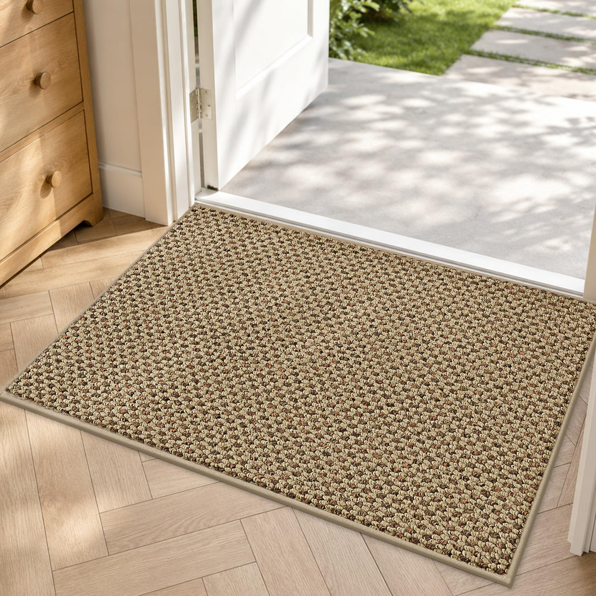 COSY HOMEER Door Mat Non-Slip Entryway Rugs Dirt Trapper, 17"x30", Beige