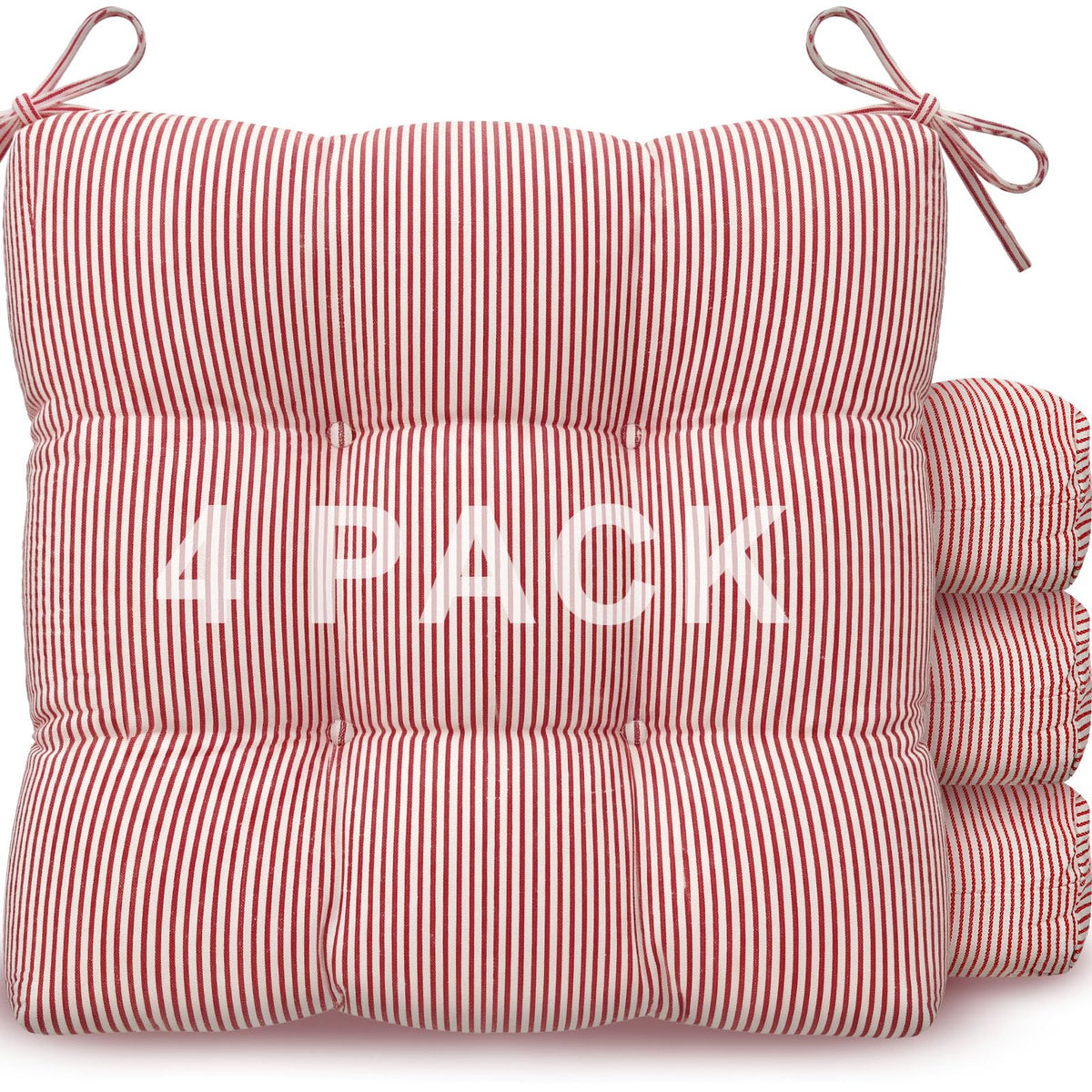 Geetery Khaki and White Stripe Chair Cushions Set of 4 with Ties