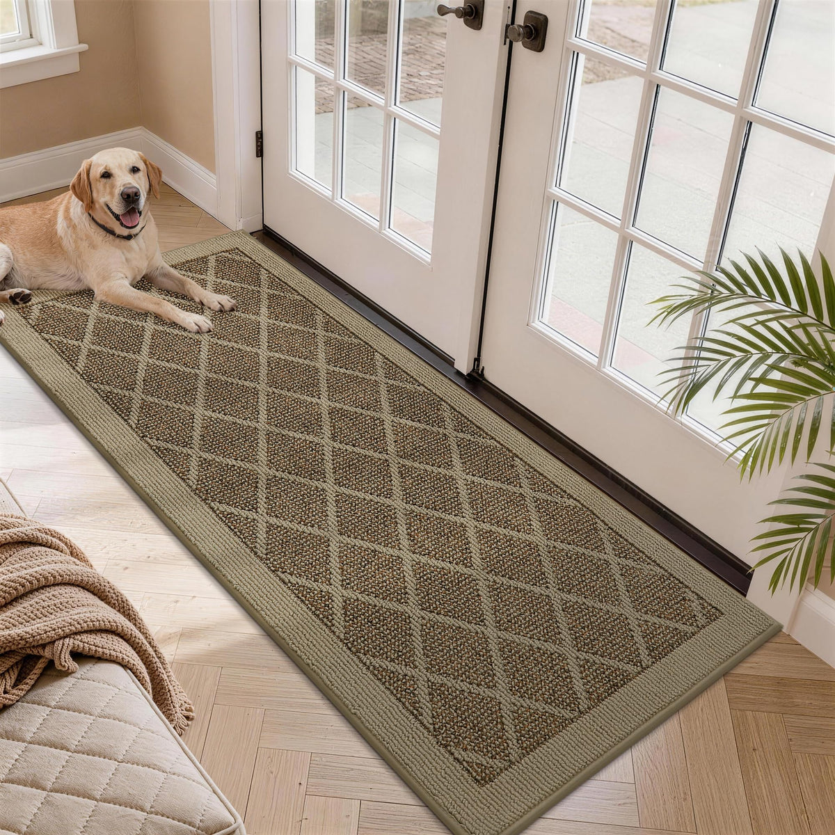 COSY HOMEER Non-Slip Door Mat 20"x32",Entryway Rugs Low Profile,Beige