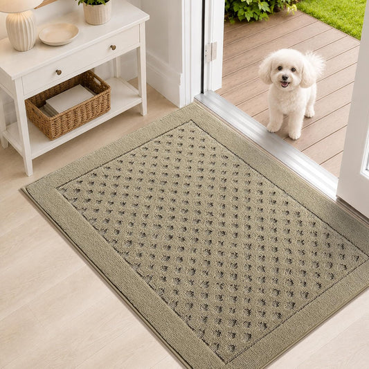 Dirt Trapper Door Mat 24"x 36", Non-Slip Entryway Rugs, Beige
