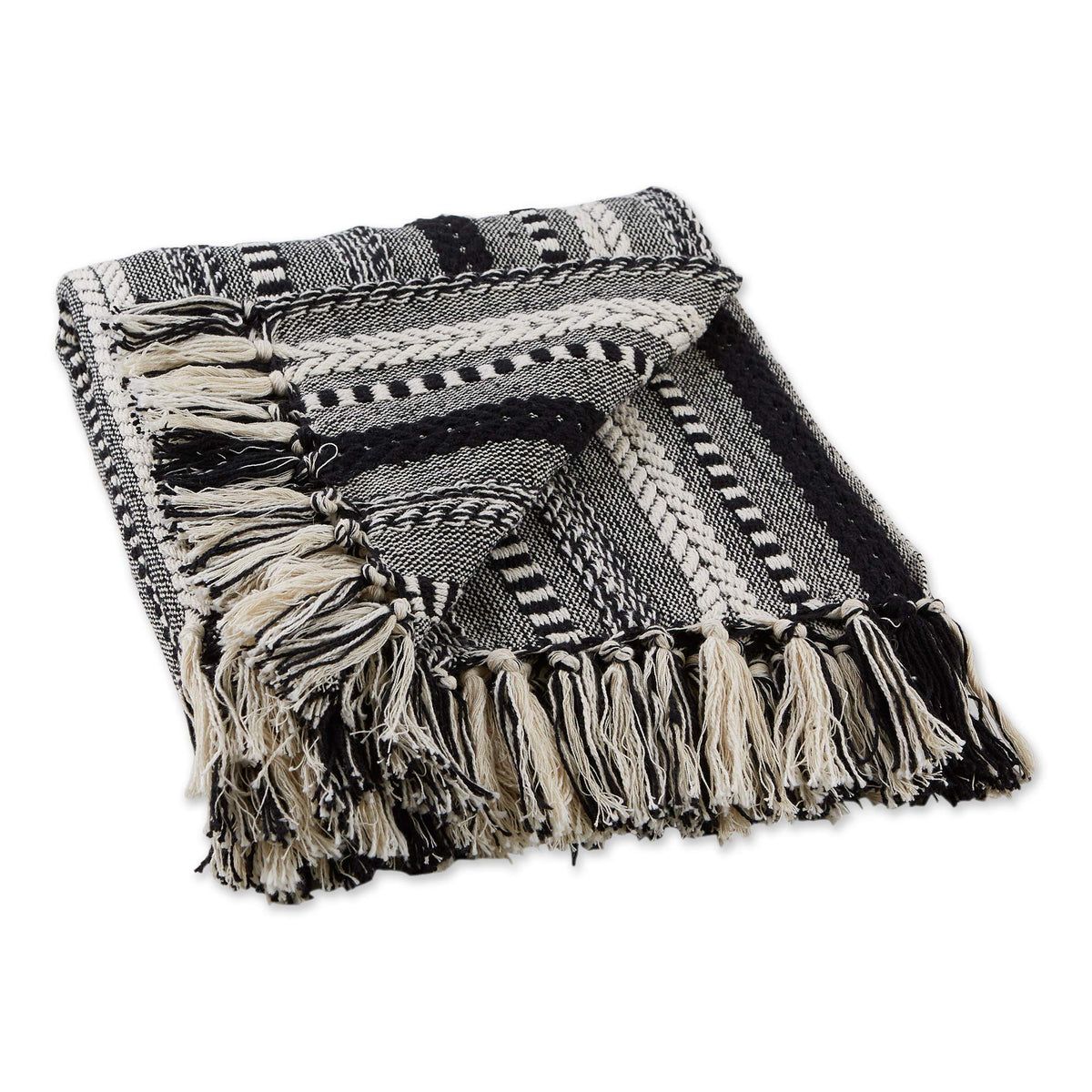 DII Braided Striped Throw Blanket, 50x60, Stone on Cream