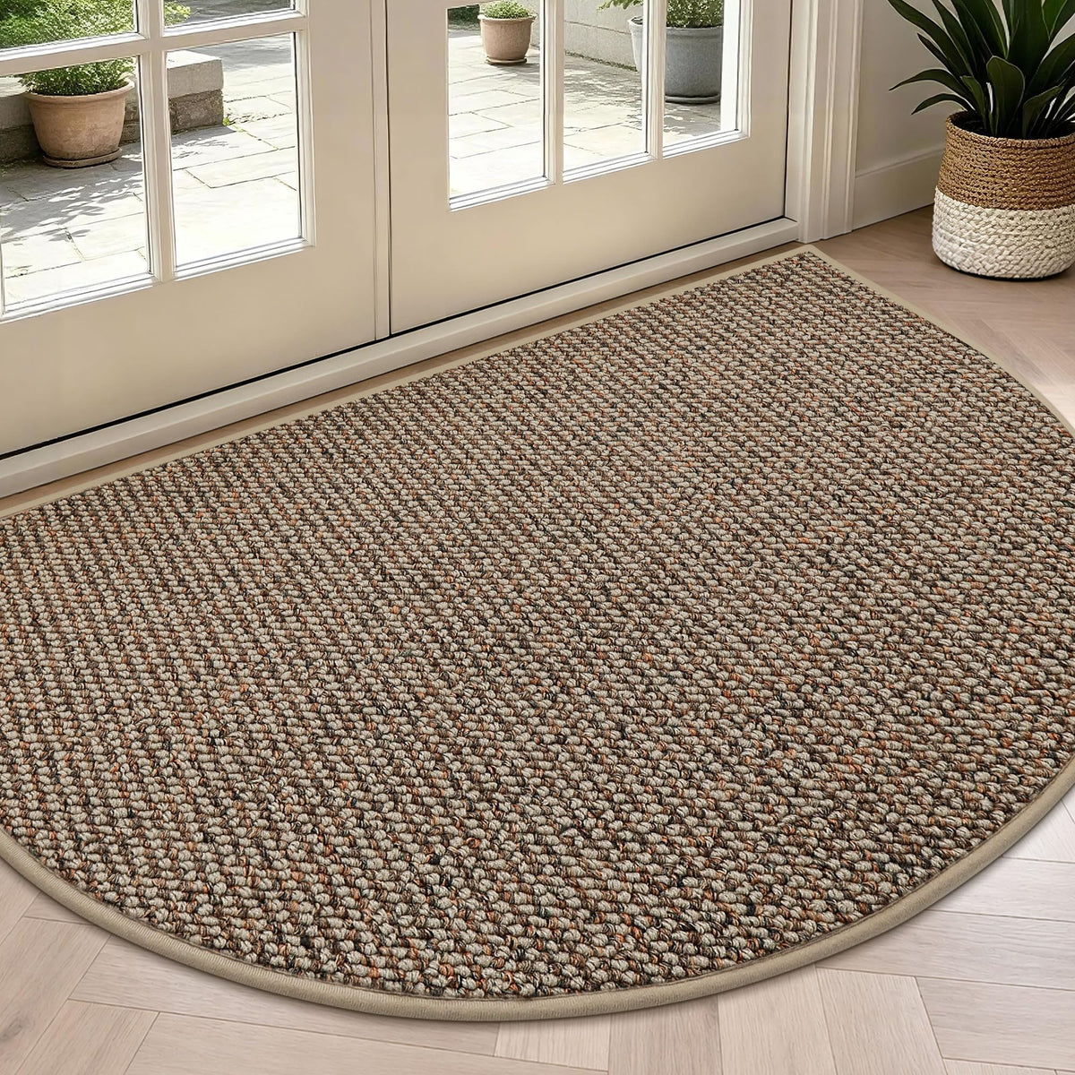 BEQHAUSE Dirt Trapper Door Mat 17" x 30" Half Circle Non Slip Rugs, Taupe