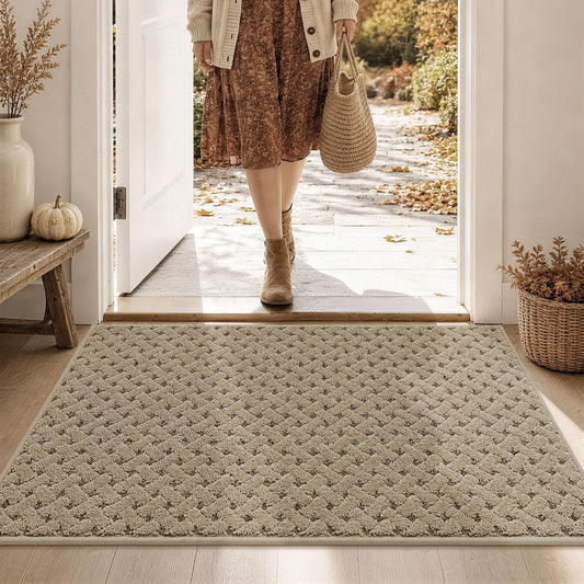 BEQHAUSE Dirt Trapper Door Mat Non-Slip Entryway Rugs, 24" x 36", Beige