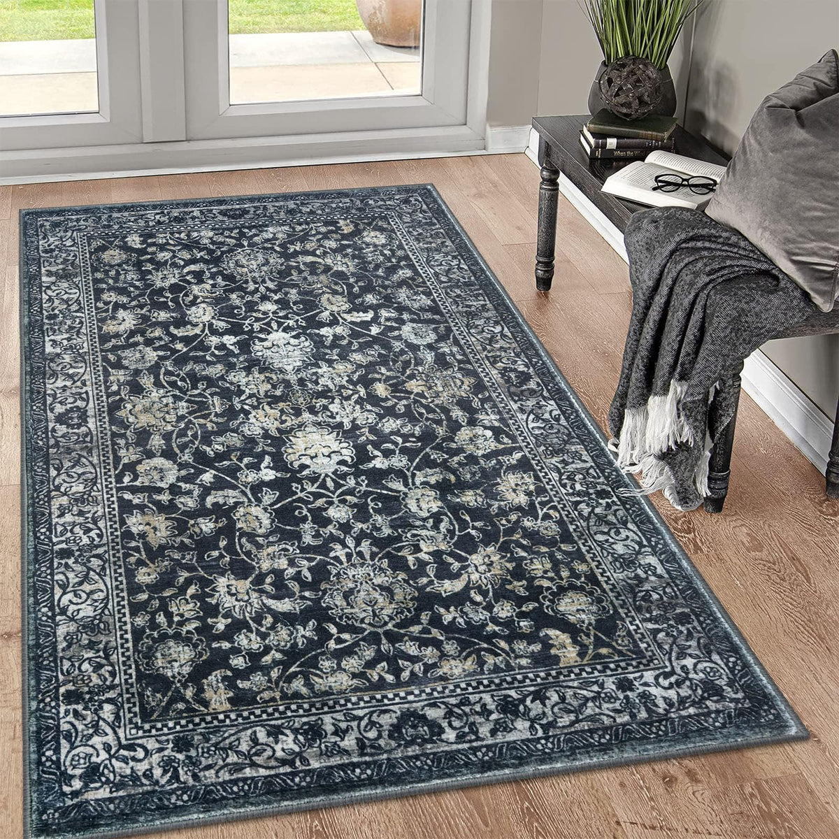 KILOCOCO 2x3 Washable Rug Small Entryway Rugs Indoor Door Mat, Blue/Navy