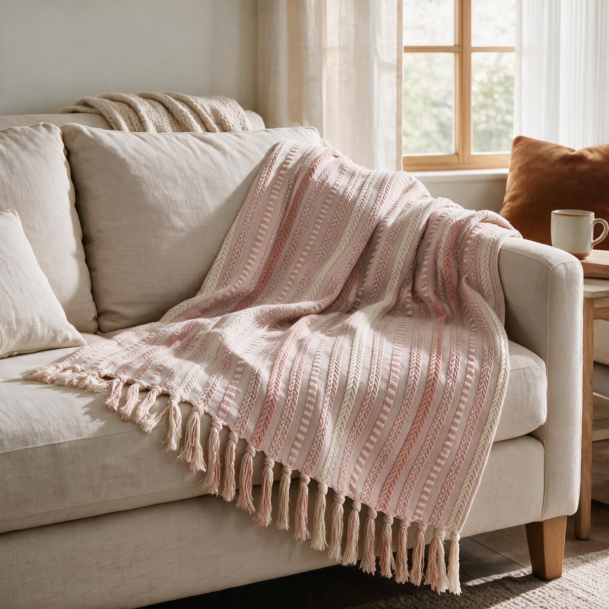 Horaldaily Braided Striped Decorative Throw Blanket, Grey Soft Cozy Blanket with Tassels for Couch Sofa Chair Bed Home Decor, Ideal Gifts for Daily Holiday Use 50x60