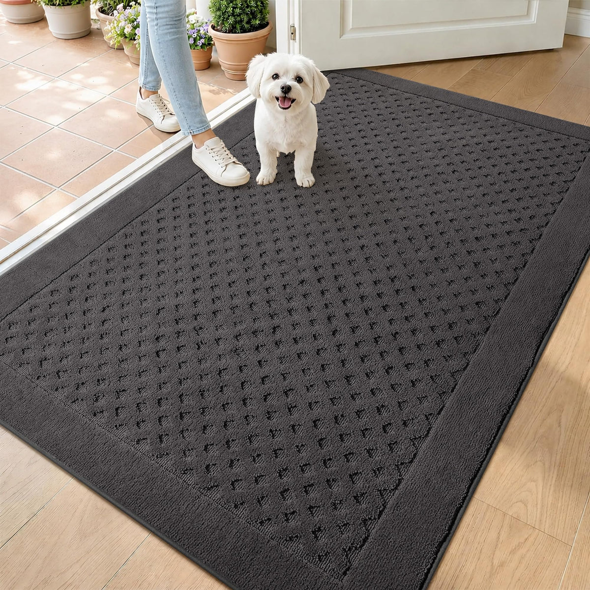 Dirt Trapper Door Mat 24"x 36", Non-Slip Entryway Rugs, Beige