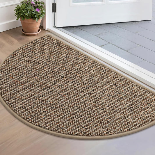 BEQHAUSE Dirt Trapper Door Mat 17" x 30" Half Circle Non Slip Rugs, Taupe