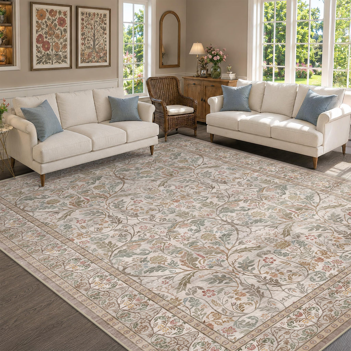 Dark Brown 2x3 Washable Entry Rug, Throw Small Rugs for Entryway Kitchen Bathroom Indoor Door Mat, Farmhouse Floral & Botanical Door Mats, Low Pile Soft Stain Resistant Carpet