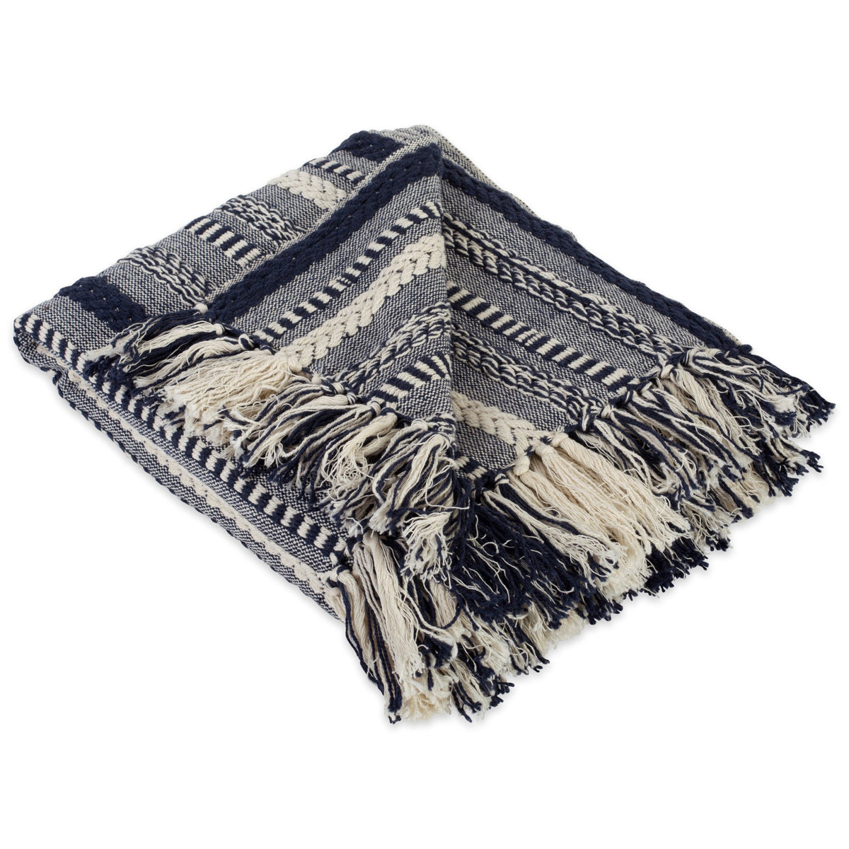 DII Braided Striped Throw Blanket, 50x60, Stone on Cream