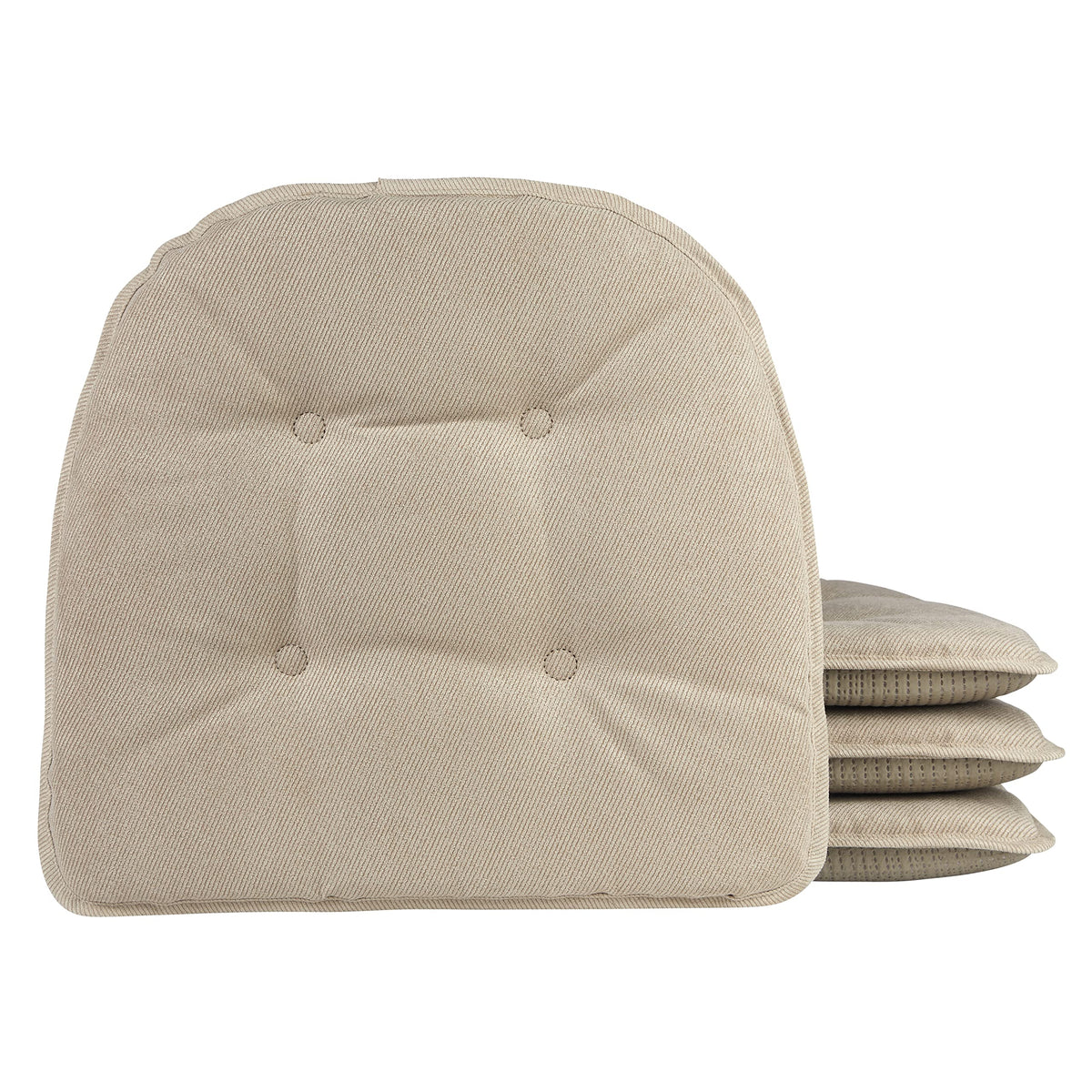 Klear Vu Omega Non-Slip Chair Cushions, Assembled in USA, U-Shaped Skid-Proof Seat Pads for Dining Room, Kitchen, Office, 15"x16" 4 Pack Slub Natural 4 Count