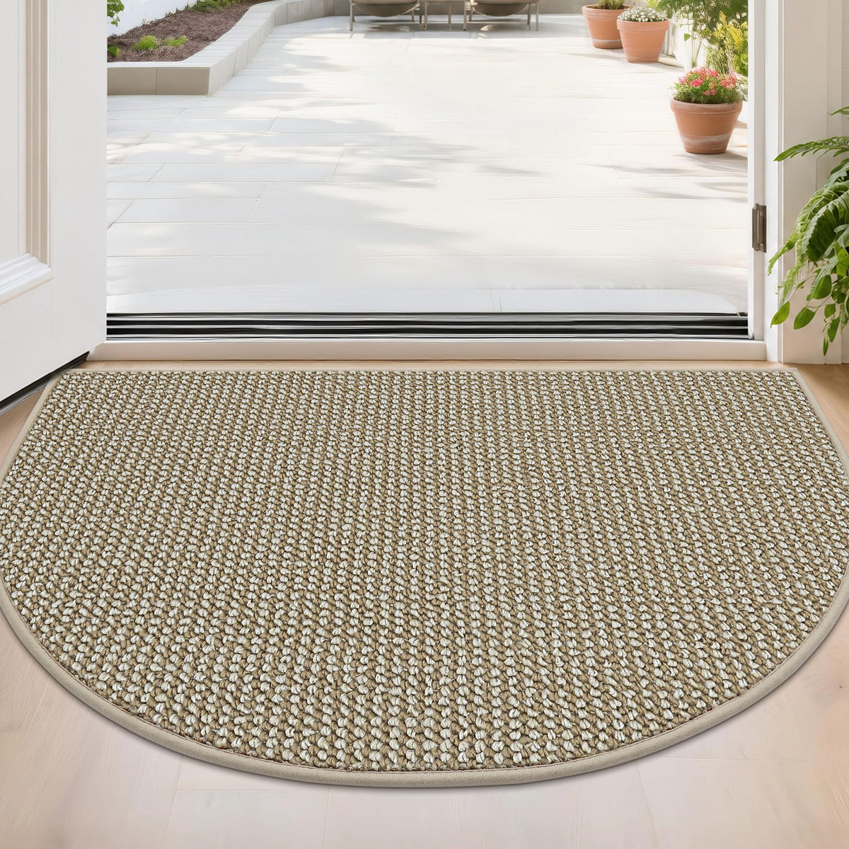 BEQHAUSE Dirt Trapper Door Mat 17" x 30" Half Circle Non Slip Rugs, Taupe