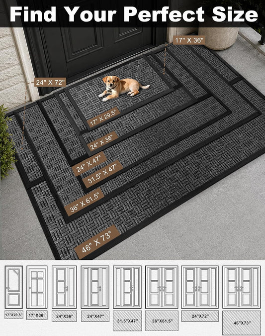 Mibao Front Door Mat Outdoor Entrance, 29.5" x 17" Heavy Duty Welcome Mat for Outdoor and Indoor, Waterproof Dirt Trapper Doormat, Super Absorbent Indoor Entryway Mat for Patio & Porch - Gray
