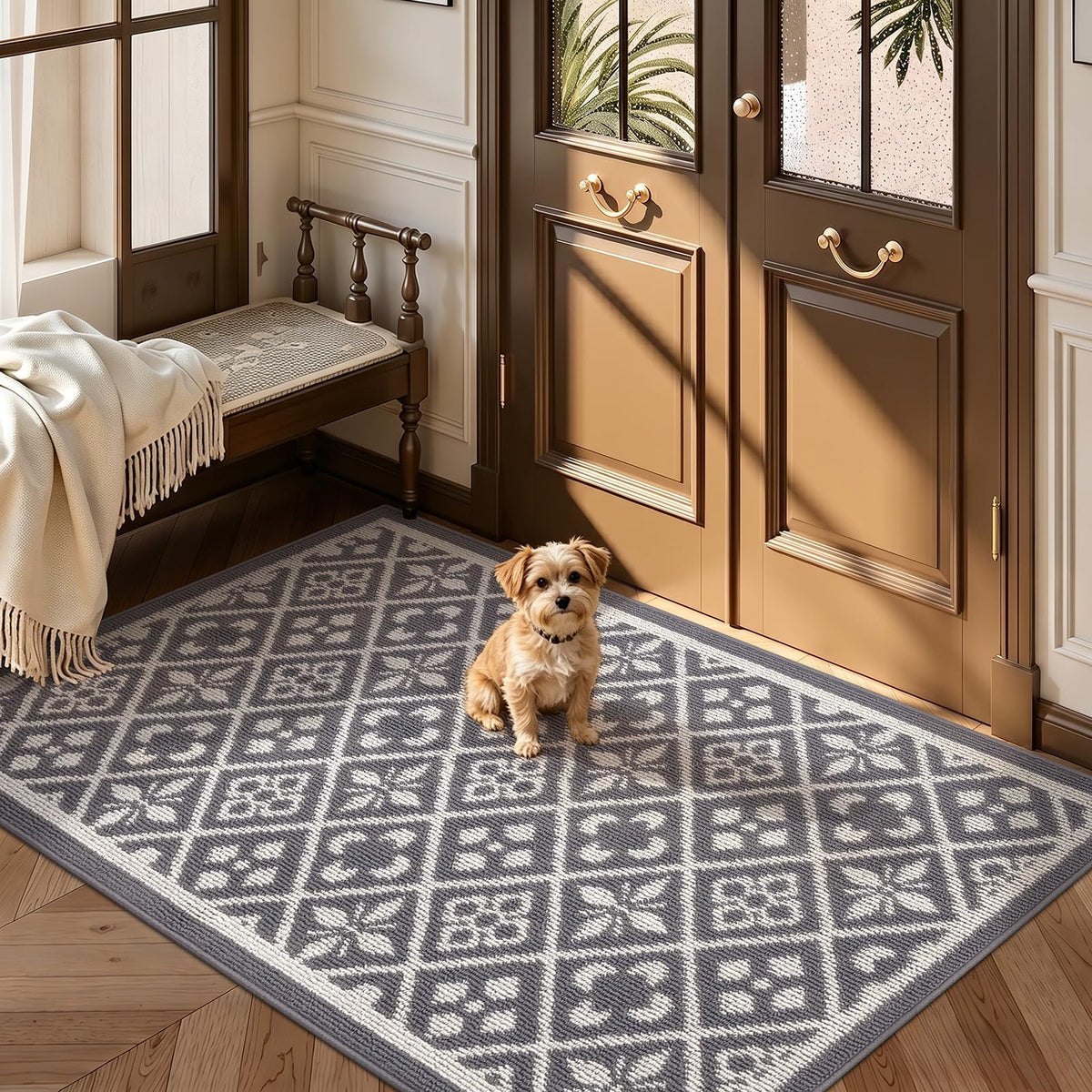 Ileading Fall Indoor Door Mat Washable Orange Muddy Rugs for Dogs 2x3ft