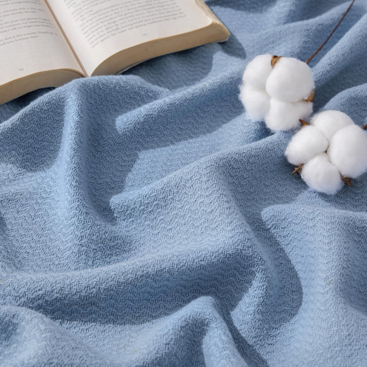 Bedsure 100% Cotton Blanket, Herringbone Weave, Throw XL, Linen Beige