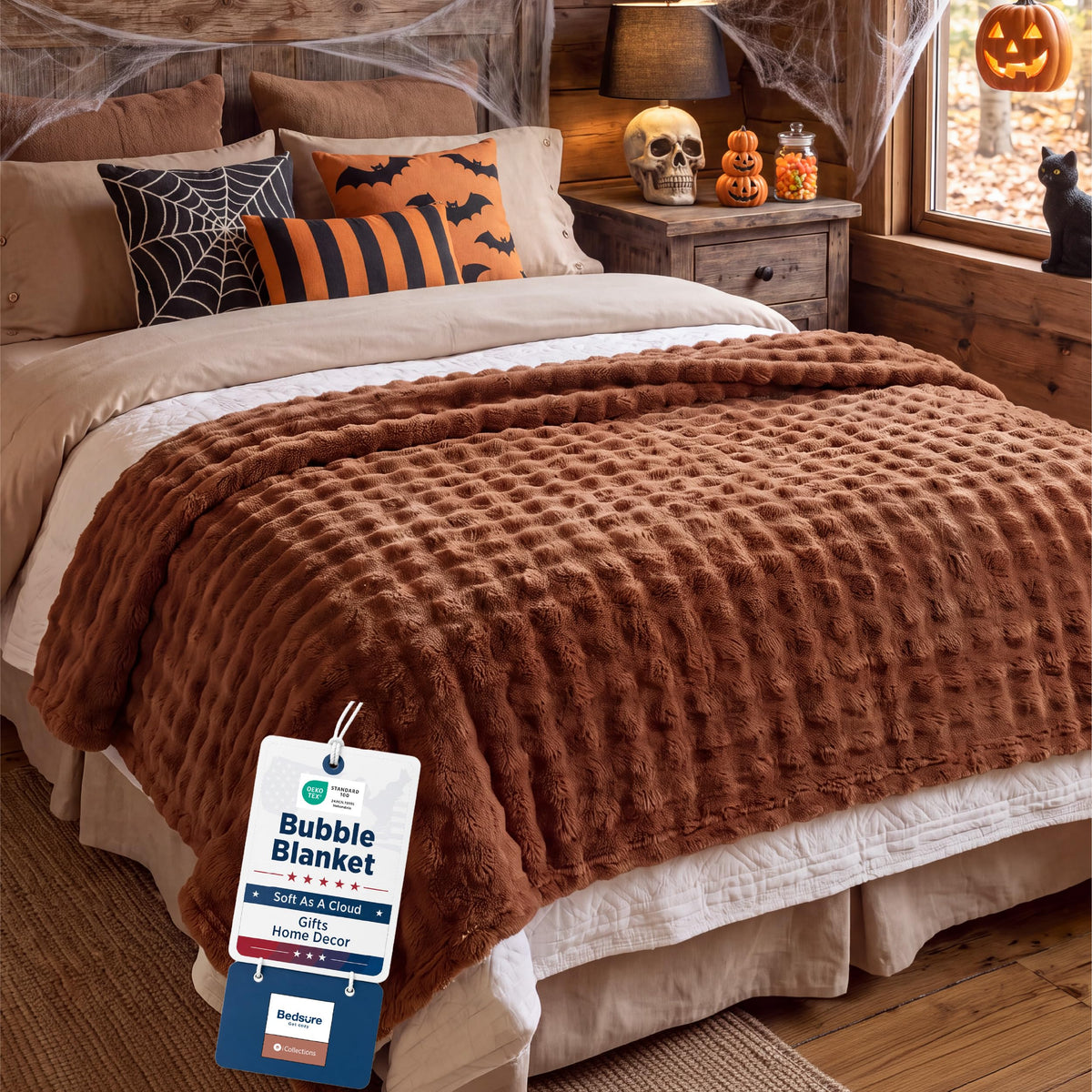 Bedsure Cloud Bubble Blanket, Soft Cozy Throw, Beige, 50"×60"