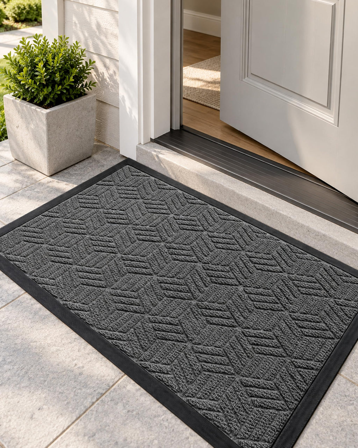 Front Door Mat, 2x3 Non-Slip Indoor Outdoor Entrance Doormat, Grey