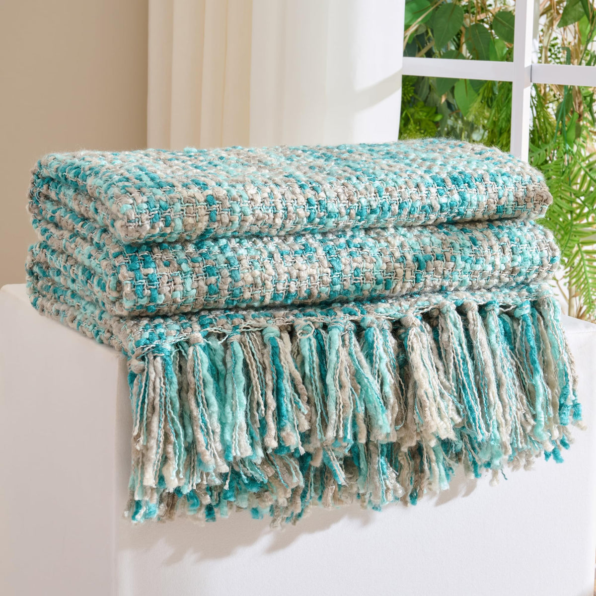Multi-Color Cable Woven Throw Blanket for Couch - 50"X60"