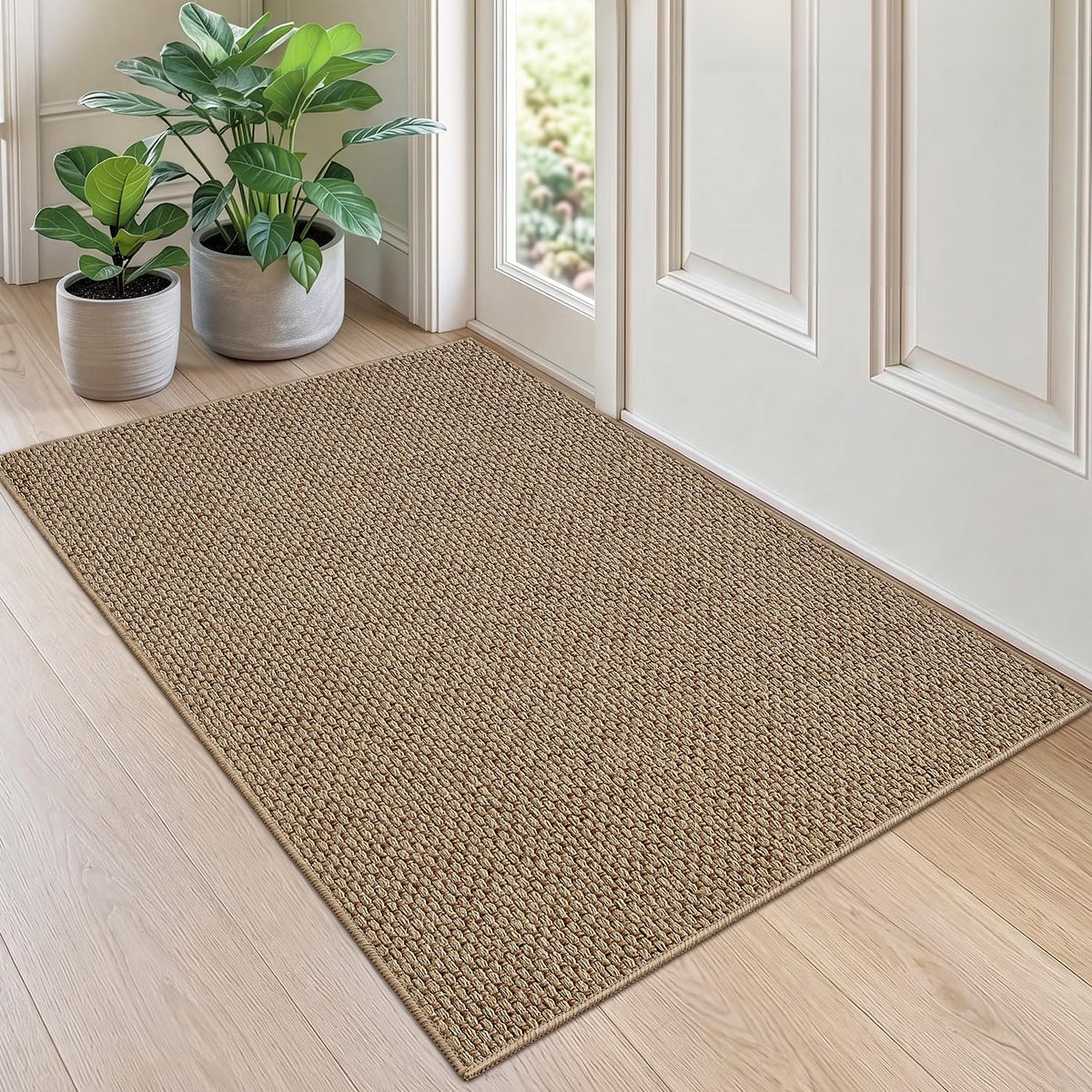 DEXI Thin Door Mat Indoor Entrance 24x36, Non Slip Entryway Mat, Dark Beige