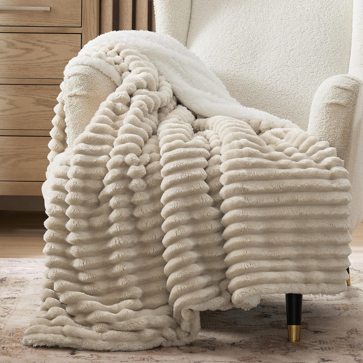 Bedsure Sherpa Throw Blanket for Couch - Super Soft, Comfort Cozy Fleece Thick Warm Blanket for Women, GentleSoft Plush & Fluffy Winter Throw Gift for Women, Room Decor, Beige, 50x60 Inches