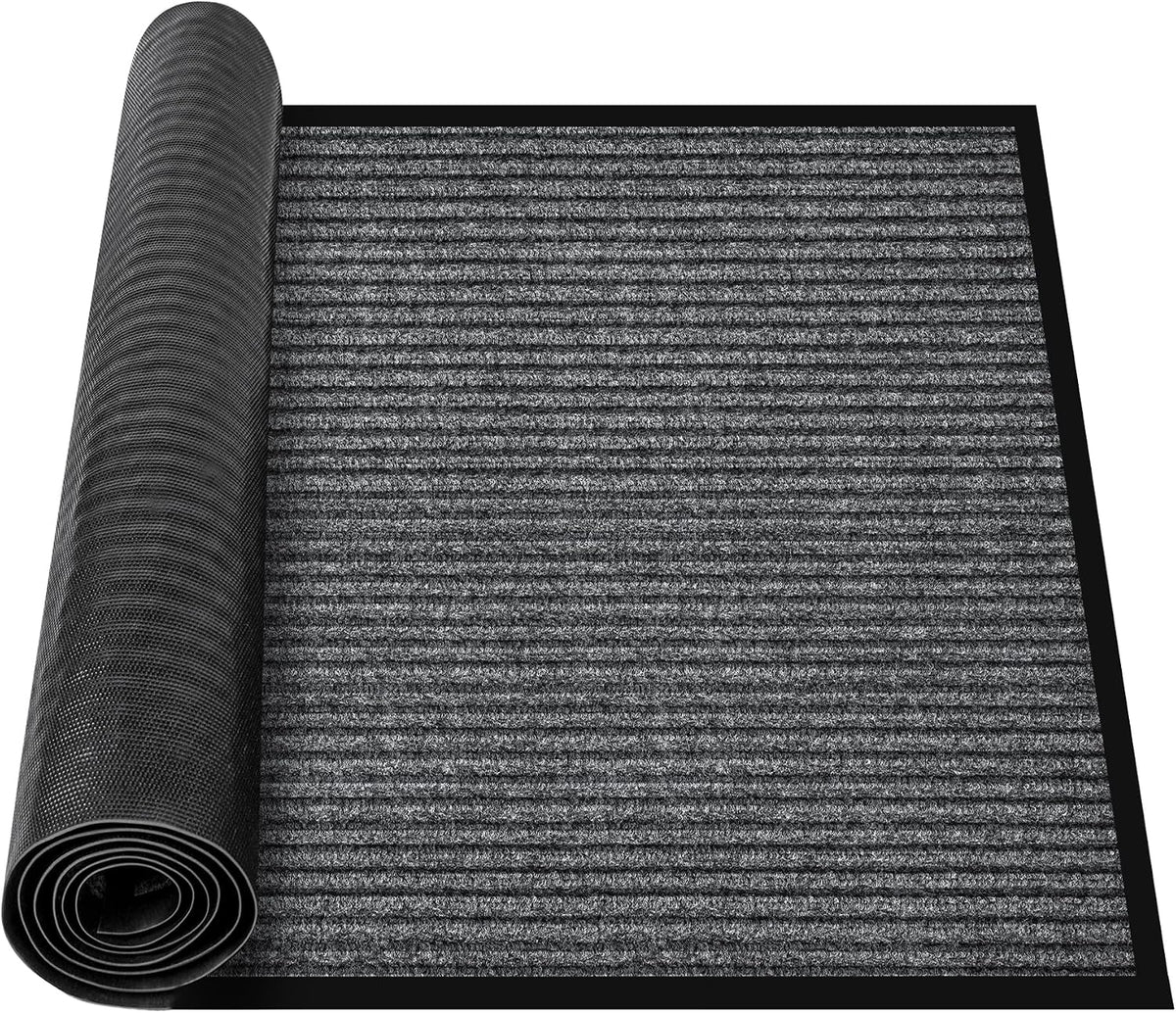 MYFAMIREA Commercial Floor Mat 3' x 5' Extra Large Front Door Industrial Rug Heavy Duty Brush Step Entrance Mat Weather Utility Rug with Non Slip Rubber Backing Low Profile for Entryway, Charcoal Grey
