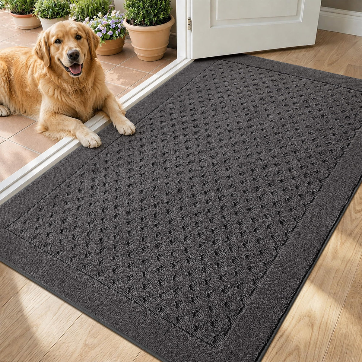 Dirt Trapper Door Mat 24"x 36", Non-Slip Entryway Rugs, Beige