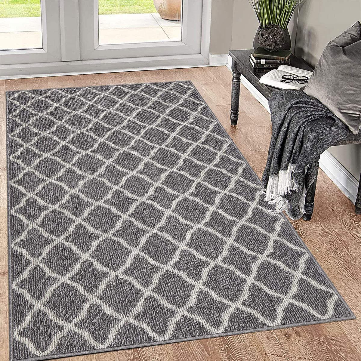 SHACOS Door Mats 20"x32" Indoor Washable Kitchen Entryway Rug Non Slip Absorbent Floor Mat for Home Entrance Garage, Light Gray