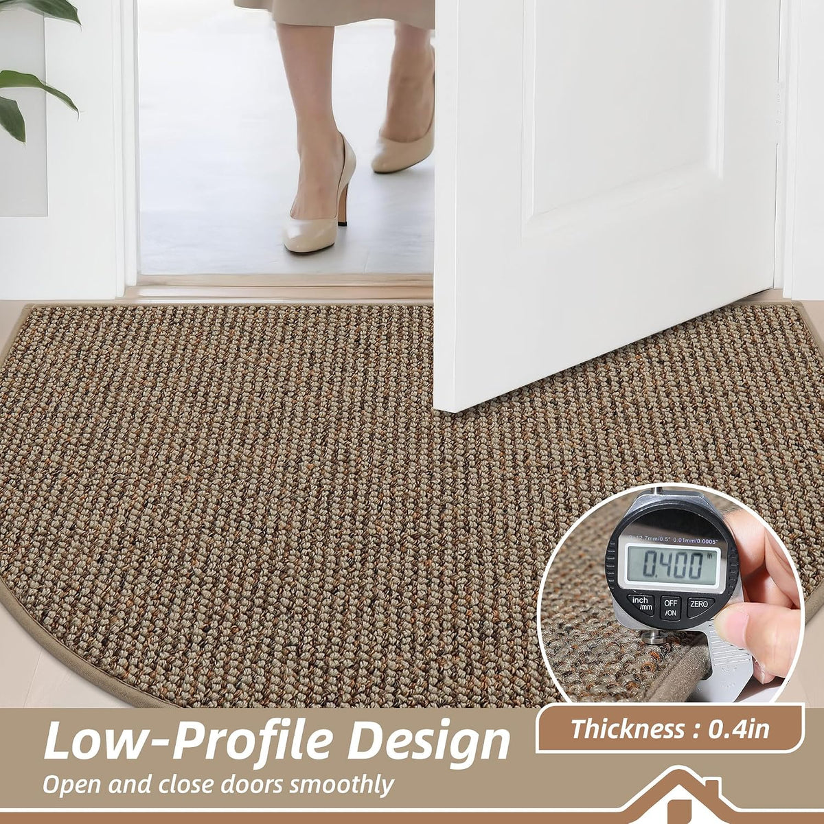 BEQHAUSE Dirt Trapper Door Mat 17" x 30" Half Circle Non Slip Rugs, Taupe