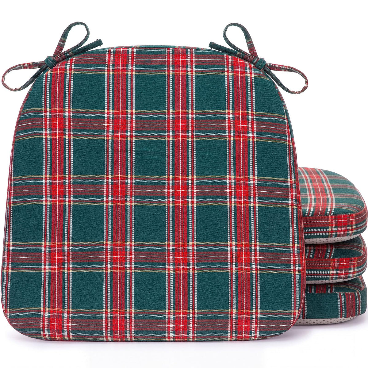 Geetery 4 Pcs Plaid Chair Cushions with Ties, D-Shaped, Rust Red