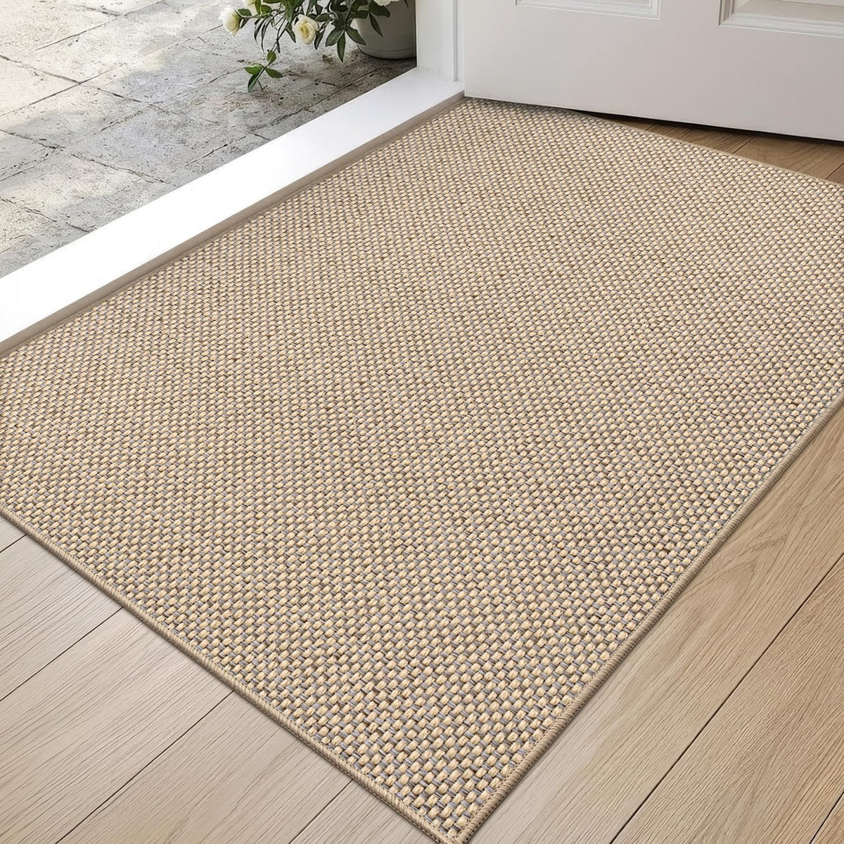 DEXI Thin Door Mat Indoor Entrance 24x36, Non Slip Entryway Mat, Dark Beige