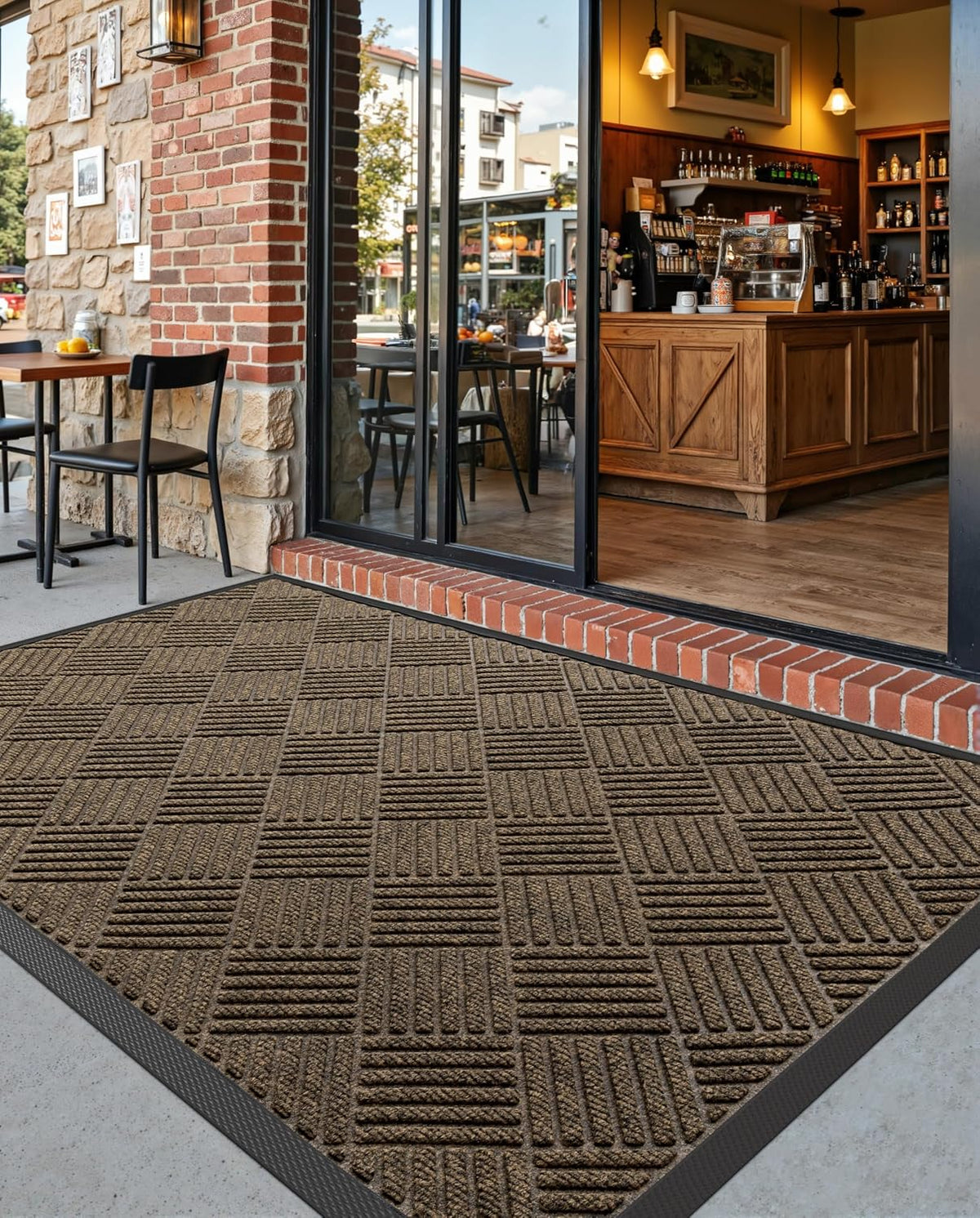 DEXI Front Door Mat Outside Entrance 48x72 Rubber Entry Doormat Brown