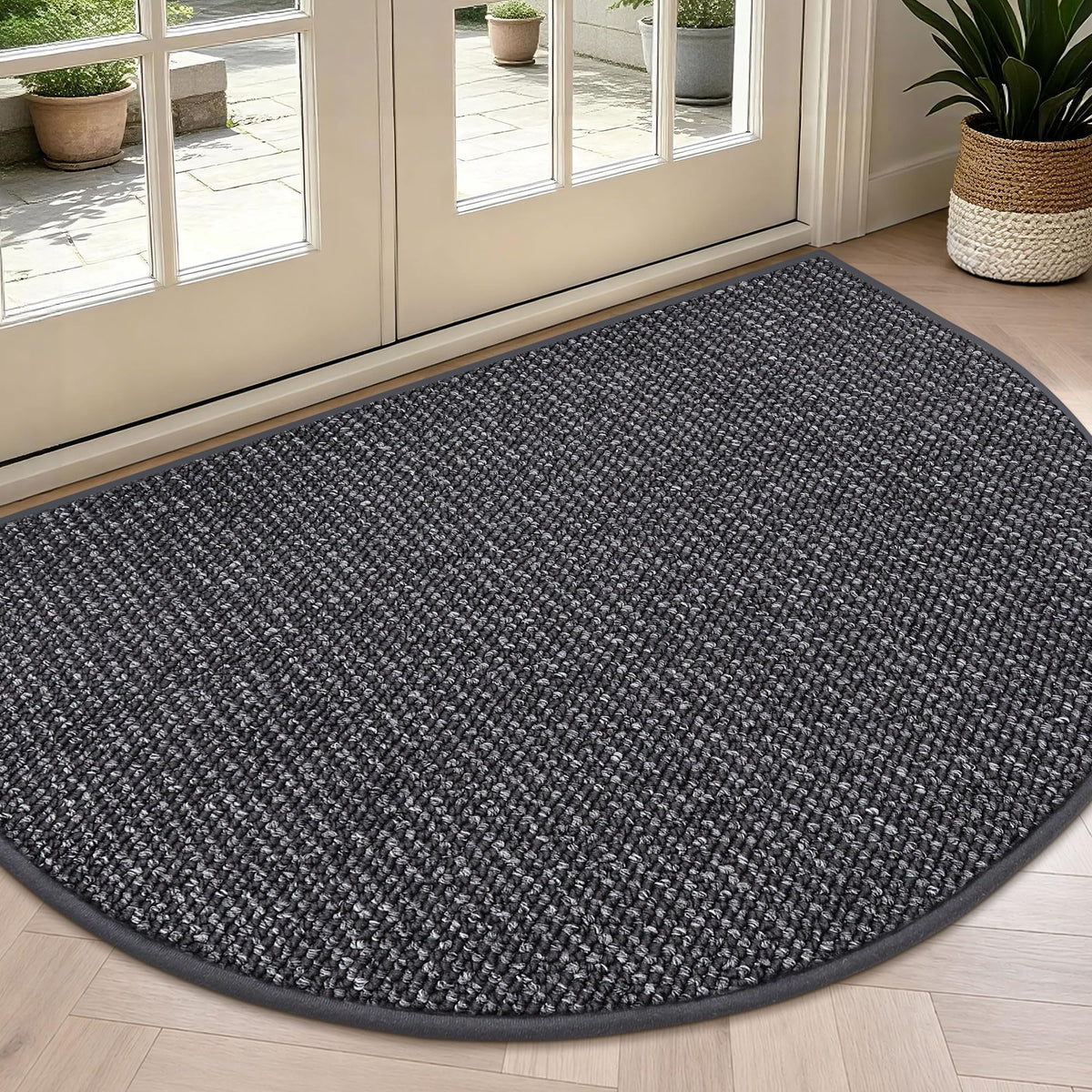 BEQHAUSE Dirt Trapper Door Mat 17" x 30" Half Circle Non Slip Rugs, Taupe