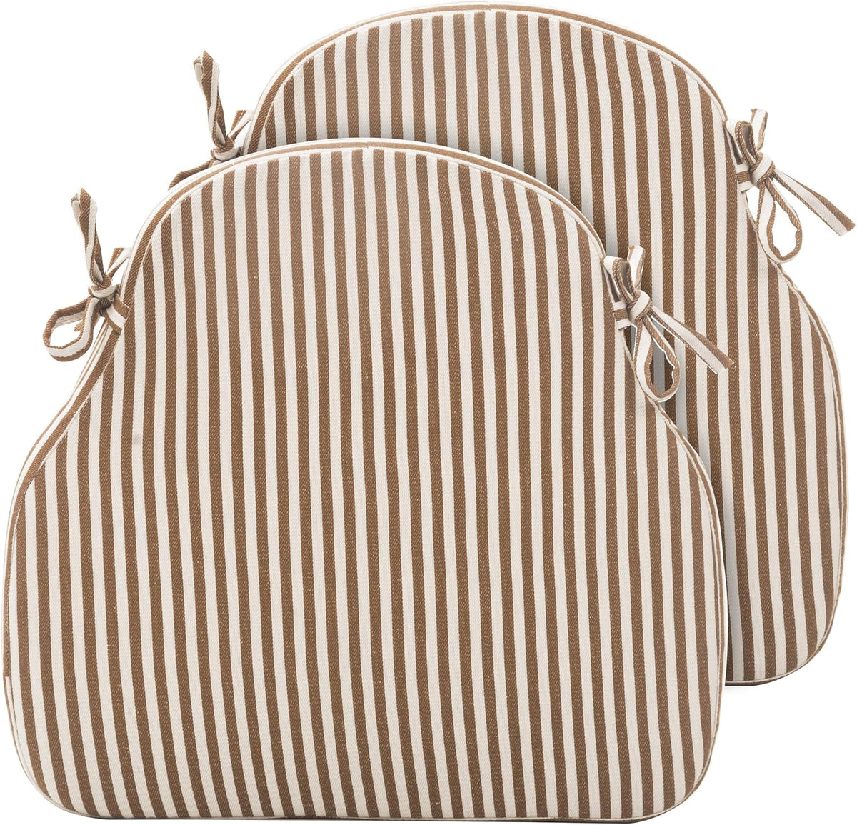 Brown Striped Winsor Chair Cushions Pads with Ties Set of 2