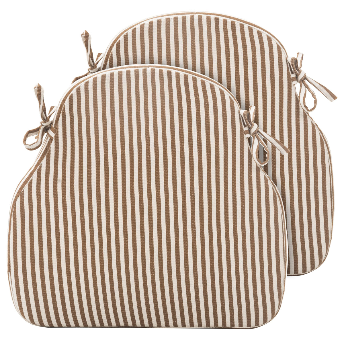 Brown Striped Winsor Chair Cushions Pads with Ties Set of 2