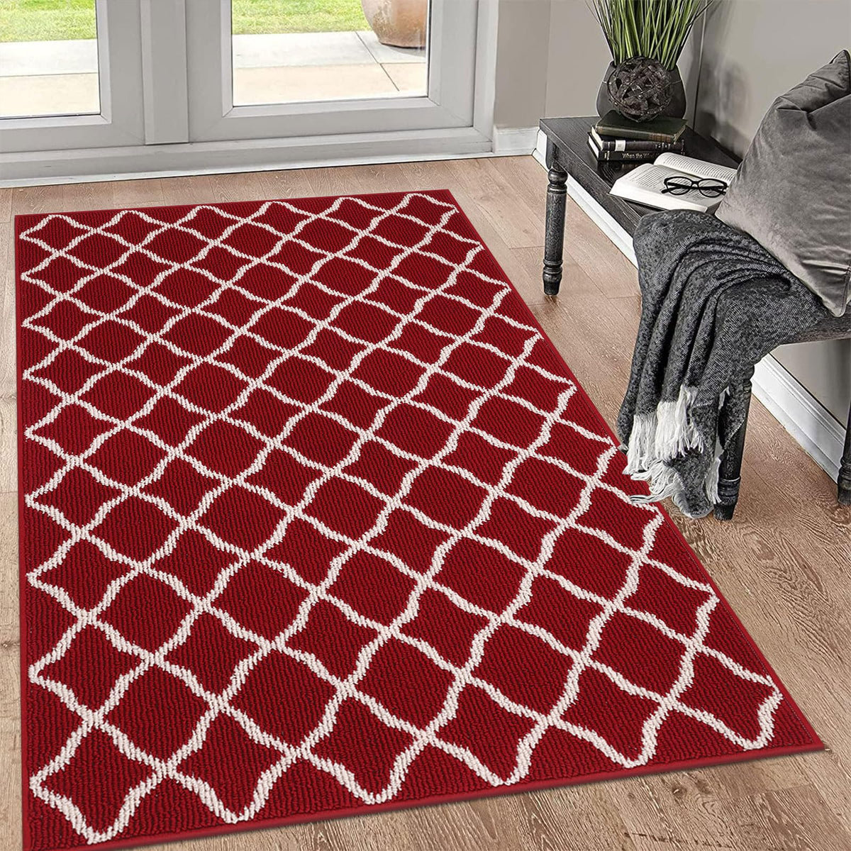 SHACOS Door Mats 20"x32" Indoor Washable Kitchen Entryway Rug Non Slip Absorbent Floor Mat for Home Entrance Garage, Light Gray
