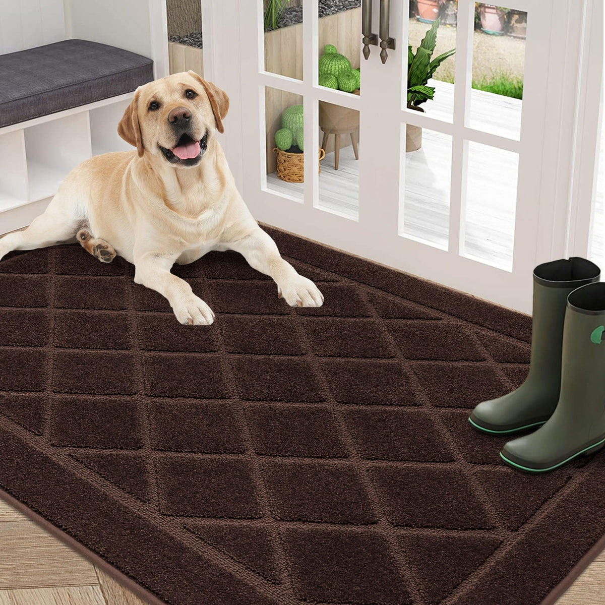 BEQHAUSE Dirt Trapper Door Mat 20" x 32", Doormat Non-Slip, Navy Blue