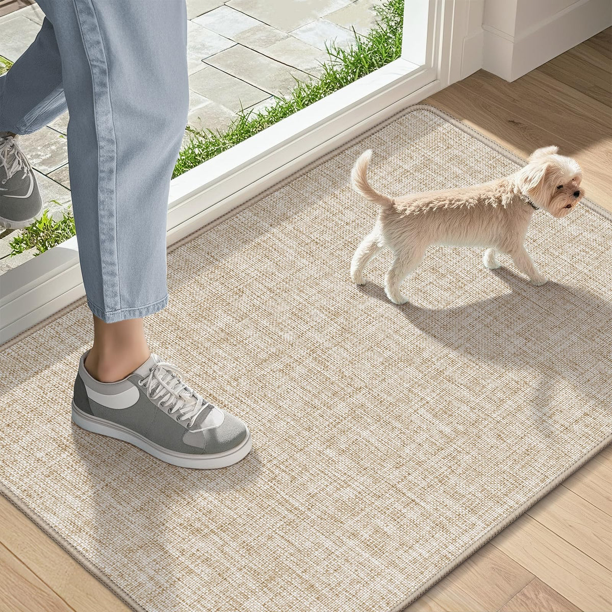 LEKEEPGO Ultra Thin Indoor Door Mat 17"x29", Non Slip Door Mat, Khaki