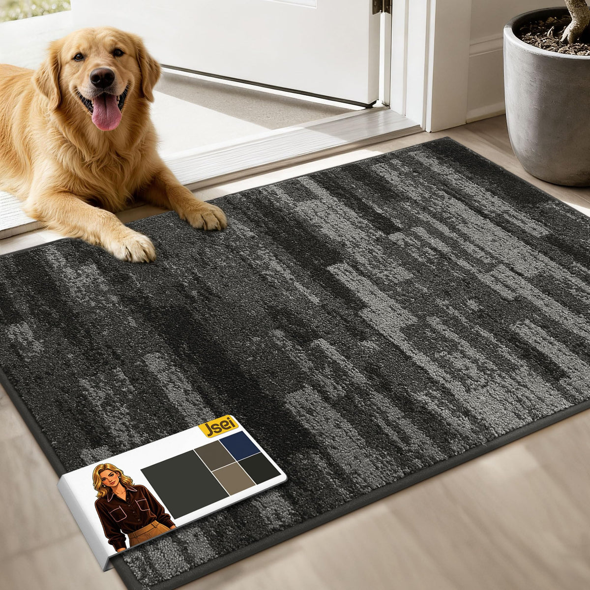 JSEI Dirt Trapper Door Mat 24"x36", Non-Slip Doormat, Blue