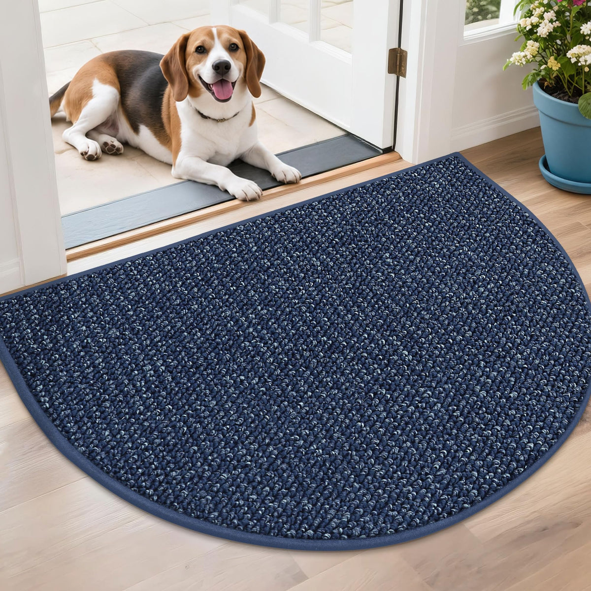 BEQHAUSE Dirt Trapper Door Mat 17" x 30" Half Circle Non Slip Rugs, Taupe